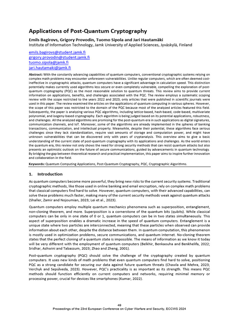 Post-Quantum Cryptography Applications | PDF | Quantum Computing ...