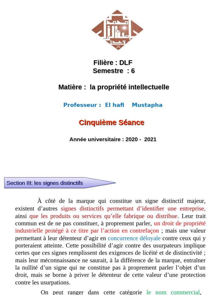 Signes distinctifs et nom commercial | PDF | Nom commercial | Sociétés