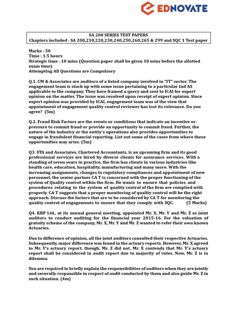 SA 200 Series Audit Test Papers | PDF | Audit | Internal Control