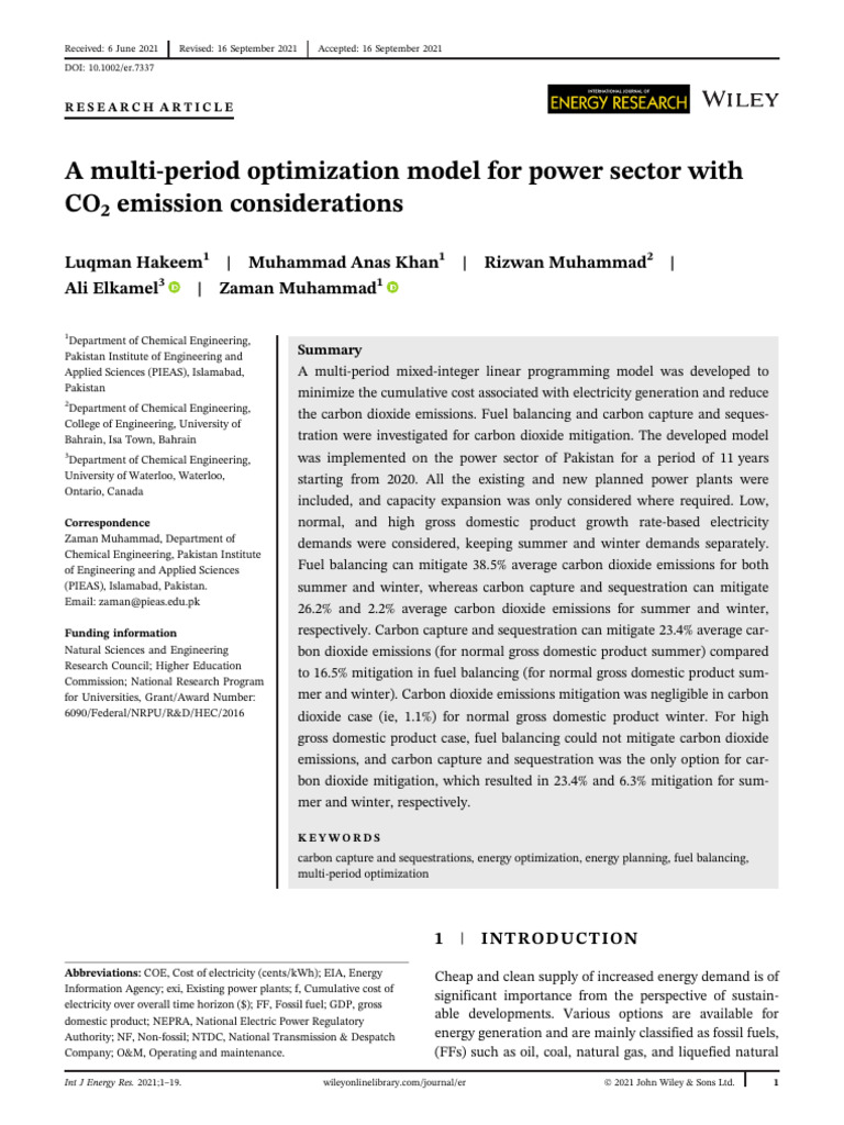 A Multi-Period Optimization Model For Power Sector With | PDF | Climate ...