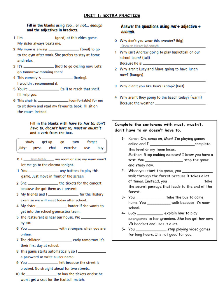 Extra Practice Unit 1 Senior 2 Graciela 21 Copias Negras | PDF