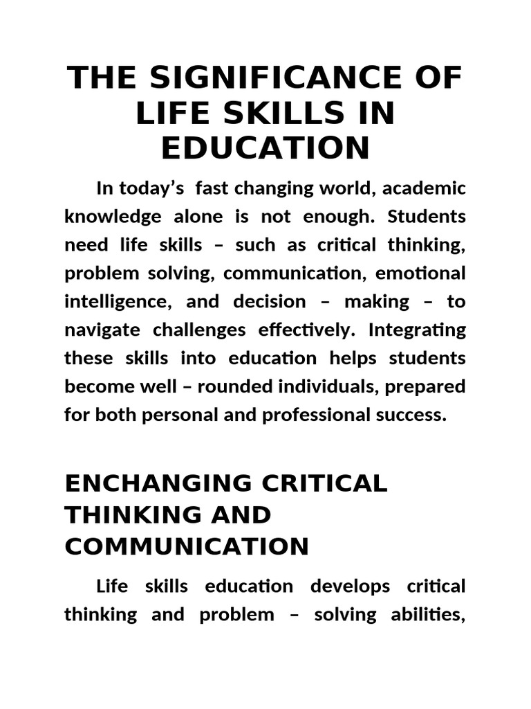 Importance of Life Skills in Education | PDF