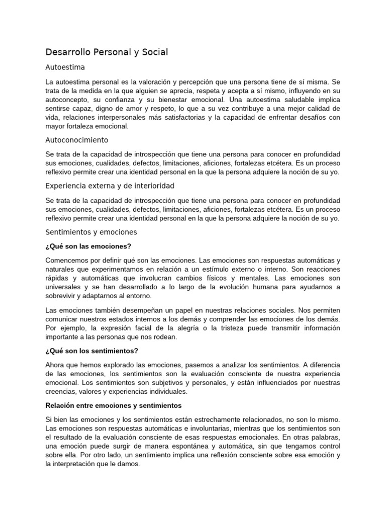 Desarrollo Personal: Autoestima y Emociones | PDF | Las emociones ...
