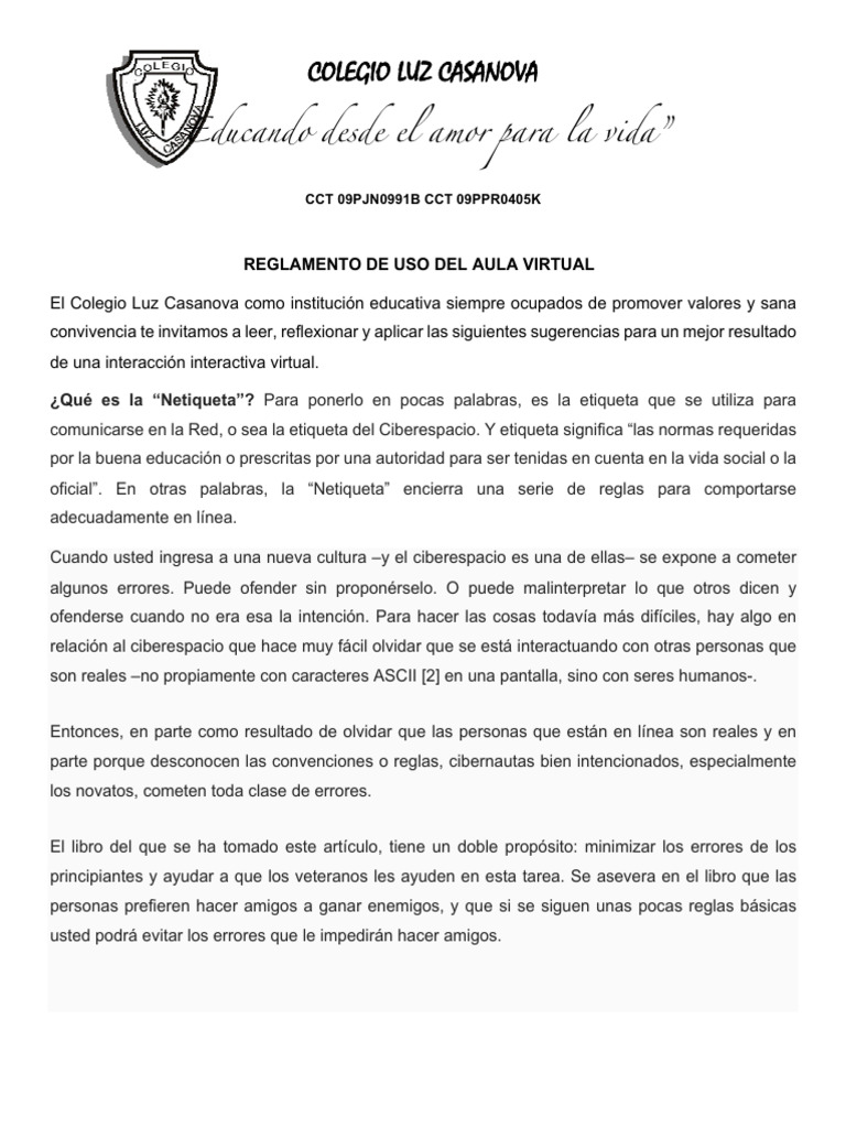 Reglamento de Netiqueta en Aula Virtual | PDF | Etiqueta | Comunicación ...