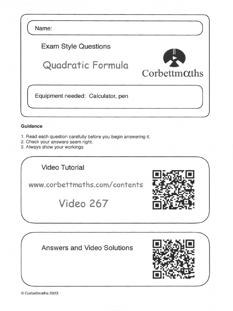 Quadratic Formula Answers | PDF