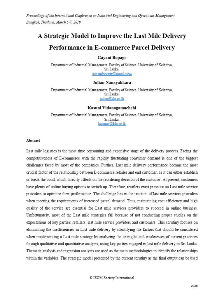 Last Mile Delivery Strategy in Bangkok | PDF | E Commerce | Retail
