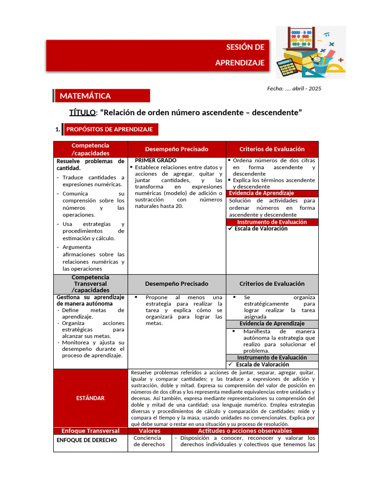 Orden de Números: Ascendente y Descendente | PDF | Aprendizaje