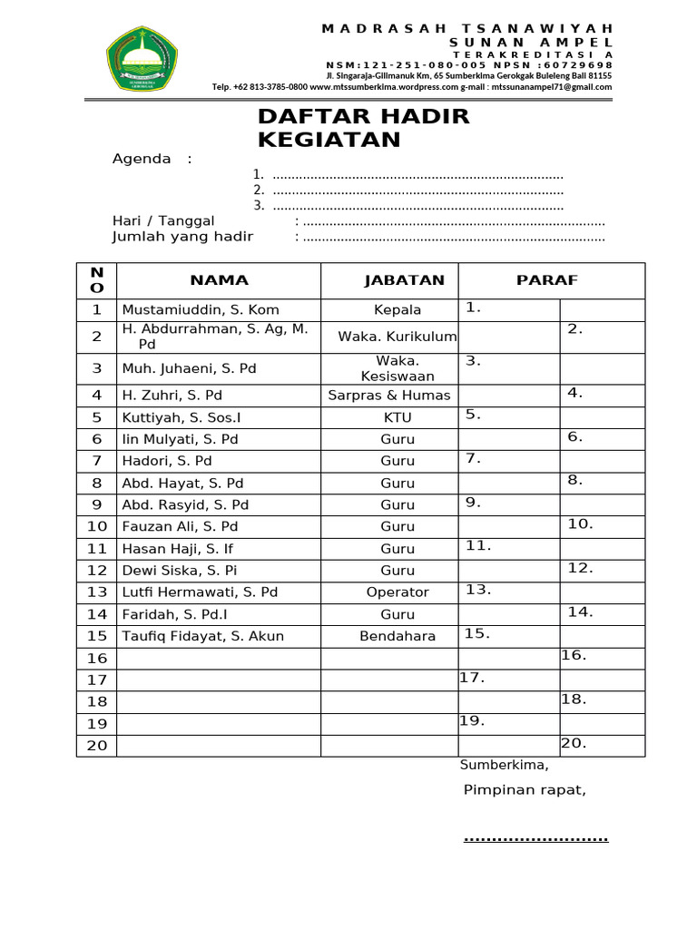 Daftar Hadir & Notulen Rapt | PDF
