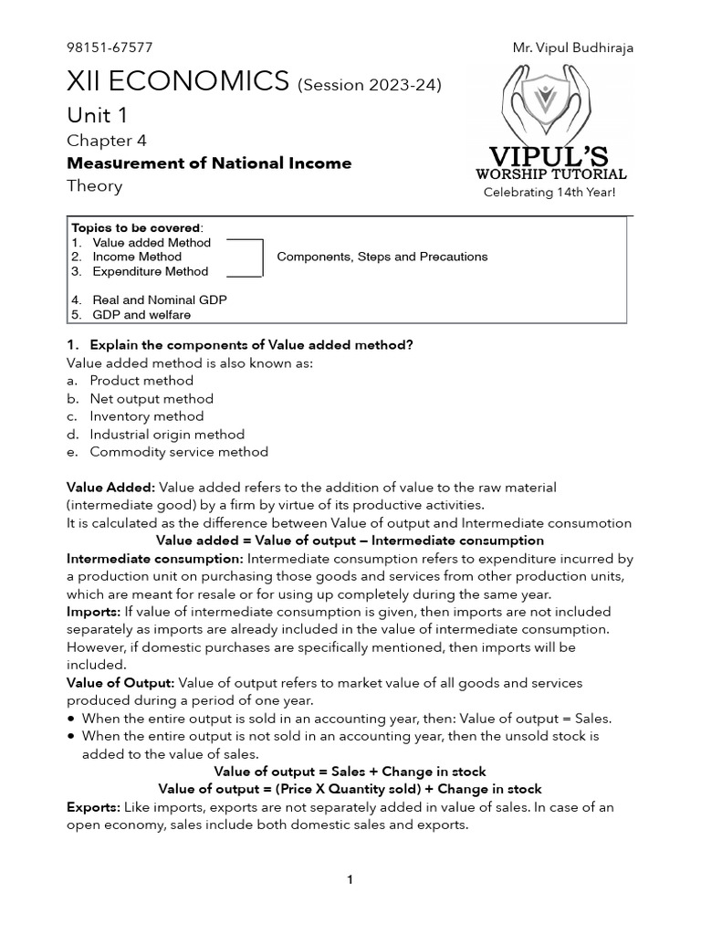 Value Added Method in National Income Calculation | PDF | Gross ...
