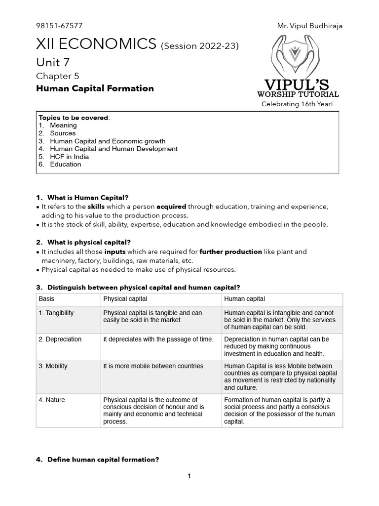 Chapter 5 (Human Capital Formation) | PDF | Cost Of Living | Human Capital