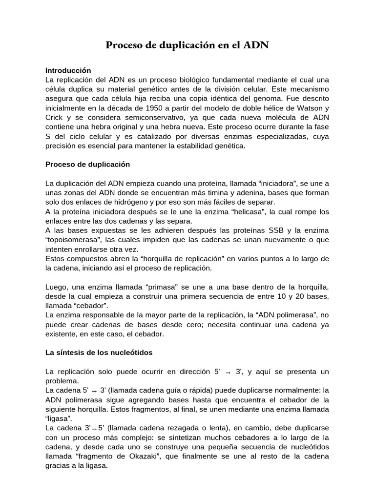 Proceso de duplicación del ADN | PDF | Replicación De Adn | Adn