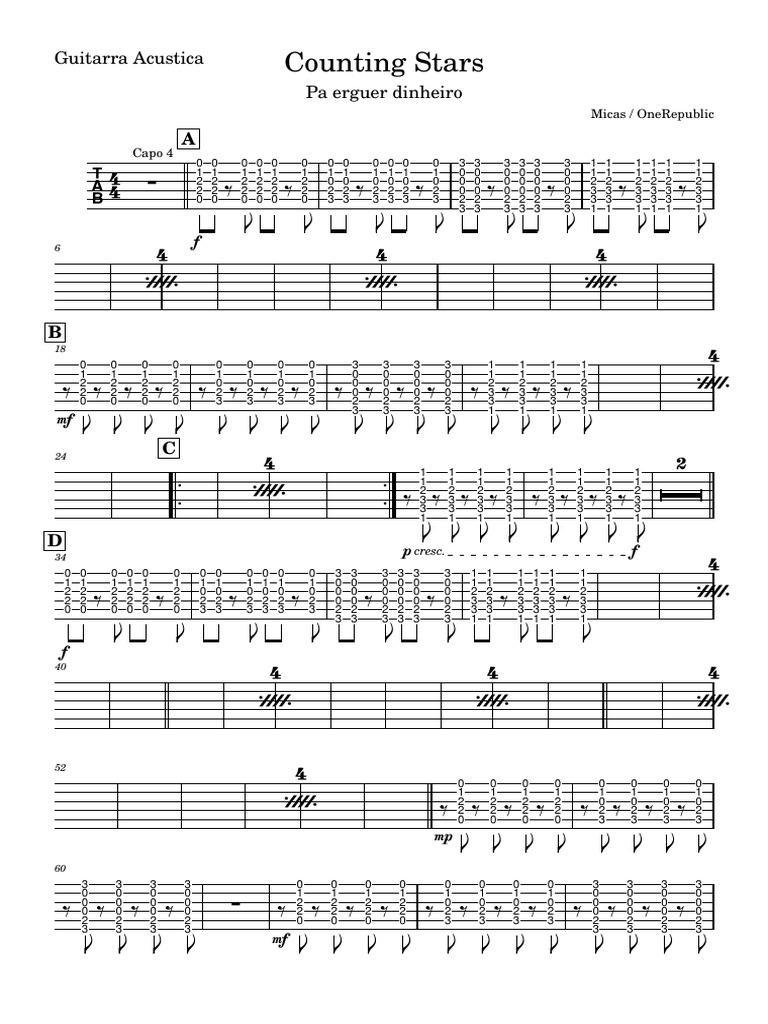 Counting Stars Guitar Chords Guide | PDF | Song Recordings Produced ...