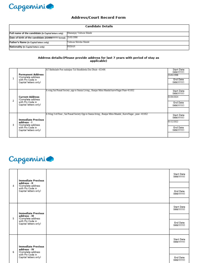 Court Record Form for Dhananjay Shinde | PDF