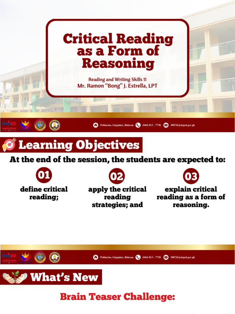 RWS LESSON 4.4 Critical Reading As A Form of Reasoning | PDF | Logic ...