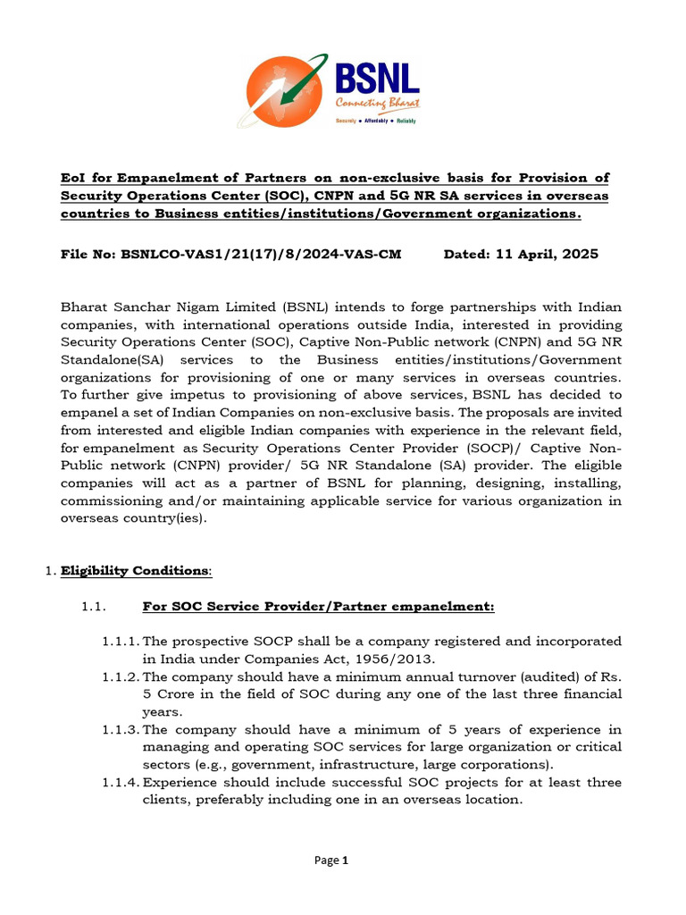 Empanelment for SOC, CNPN, and 5G Services | PDF | Computer Security ...
