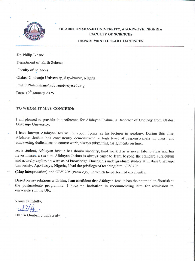 Reference Letter From Dr. Philip Ikhane | PDF