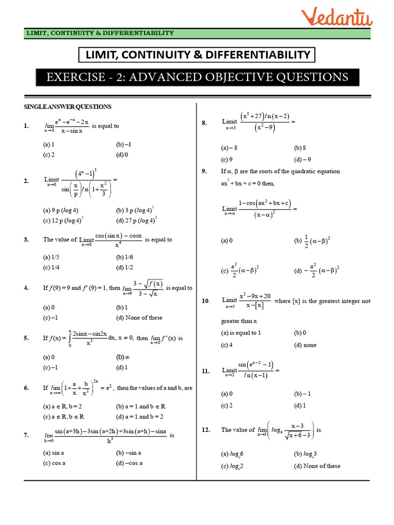 04 Limit Continuity and Differentiablility - Exercise-2 | PDF ...
