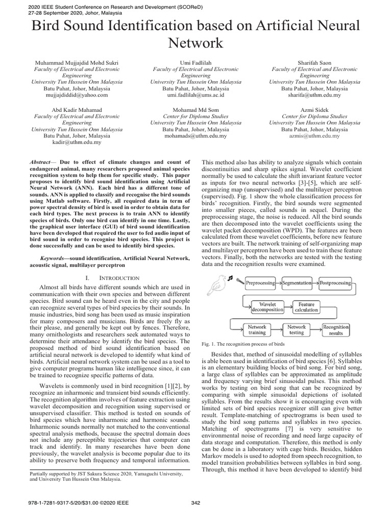 Bird Sound Identification Using ANN | PDF | Spectral Density | Wavelet