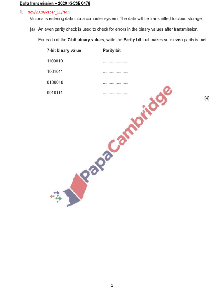 IGCSE 0478 Data Transmission Questions | PDF