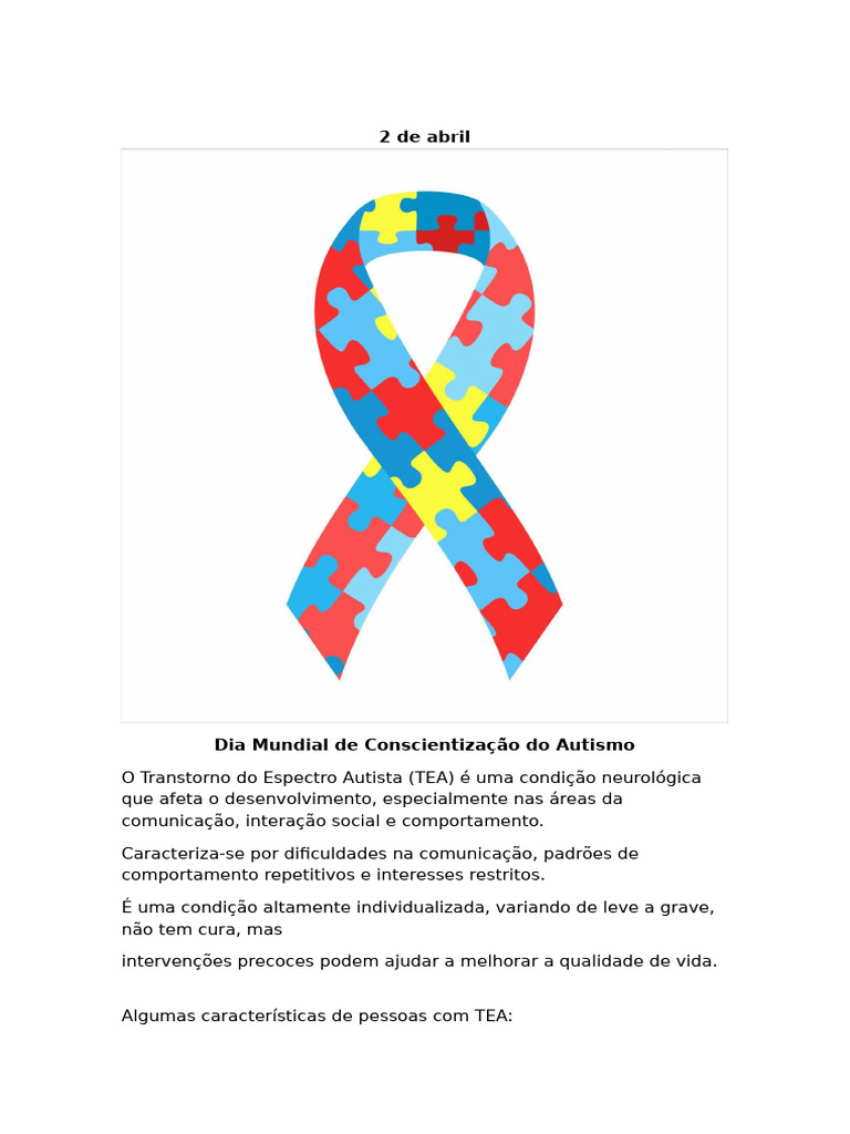 Conscientização sobre o Autismo: TEA e Símbolos | PDF
