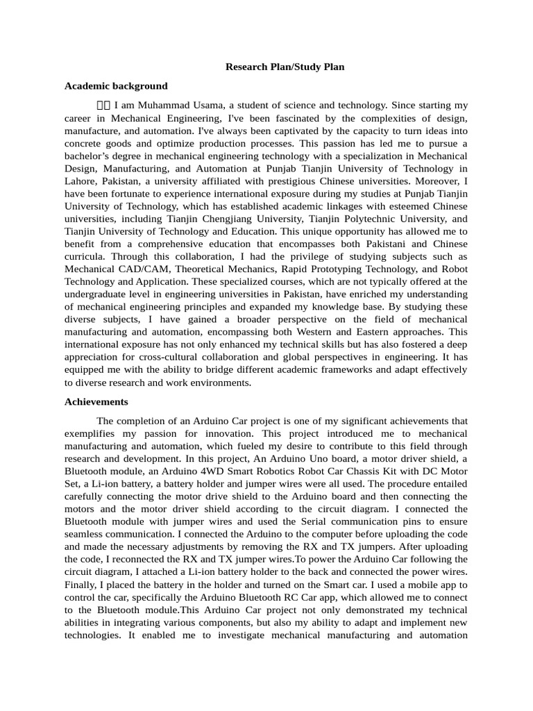 Mechanical Engineering Study Plan | PDF | Arduino | Automation