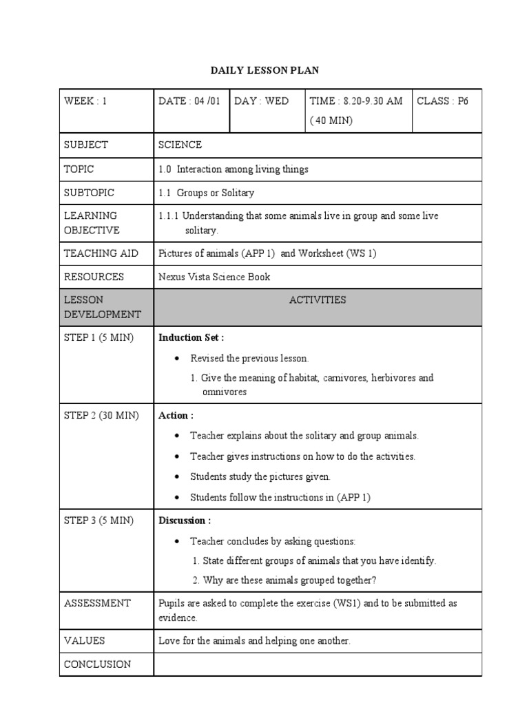 P6 Science Lesson Plan: Animal Interactions | PDF | Science & Mathematics
