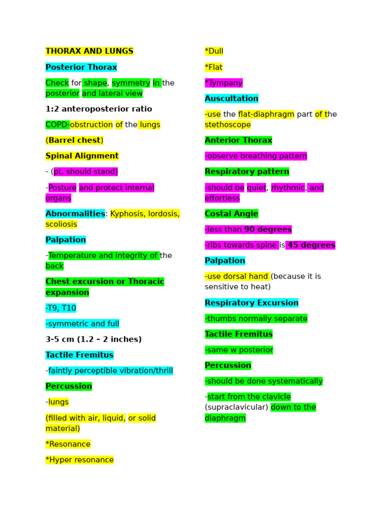 Thorax and Lungs Assessment Guide | PDF | Lung | Respiratory Tract