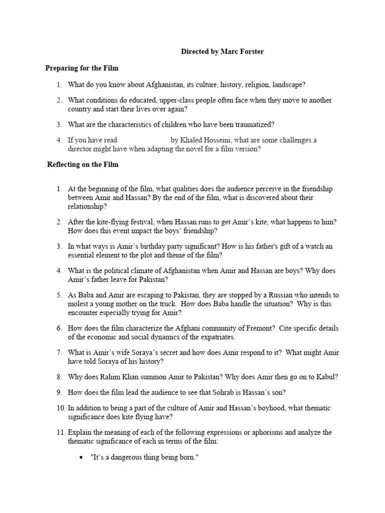 The Kite Runner Questions | PDF