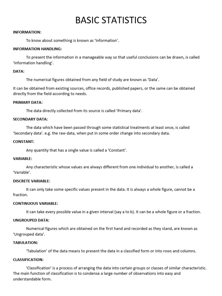 Basic Statistics Definitions Explained | PDF | Mean | Logarithm
