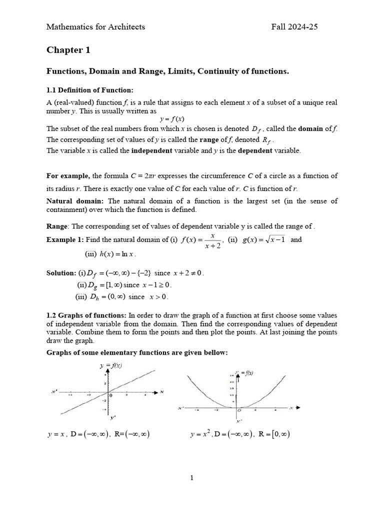 Mathematics for Architects: Functions & Limits | PDF | Function ...