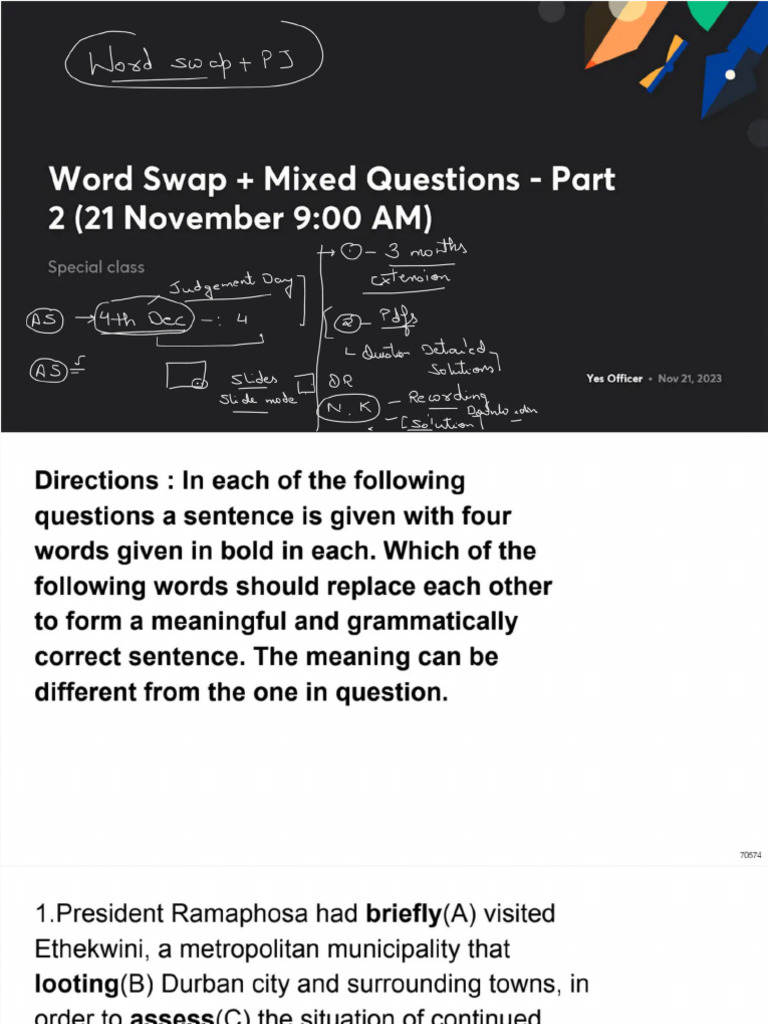 PERFECTION 1 0 Word Swap + Mixed Questions Part 2 21st November | PDF