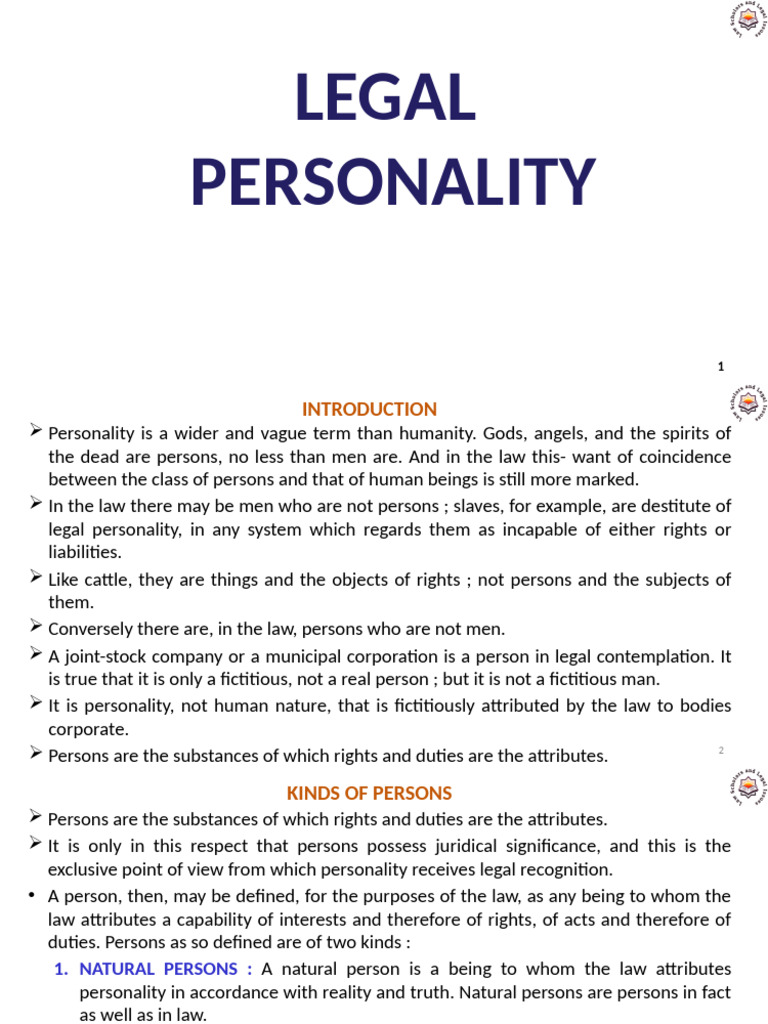 Legal Personality: Definitions and Types | PDF | Corporations | Private Law