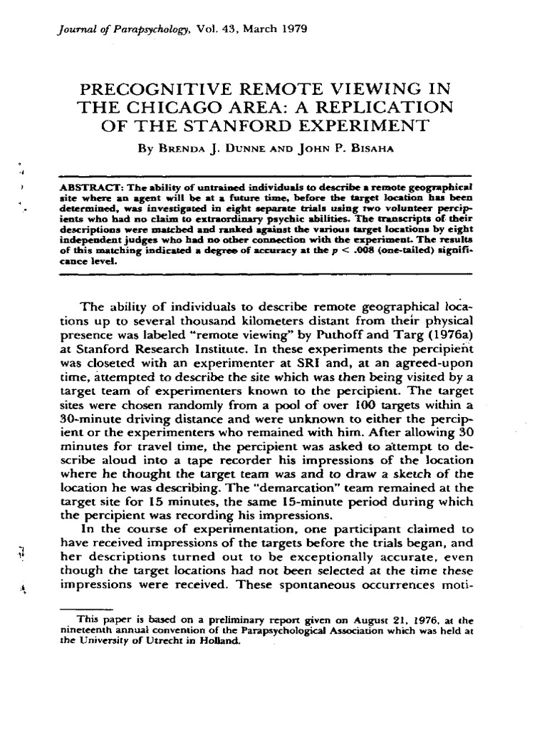 Precognitive Remote Viewing Study | PDF | Fringe Science | Fringe Theory