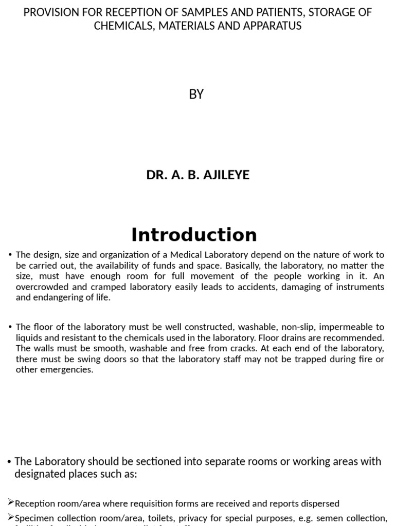 01 Provision For The Reception of Samples and Patients | PDF ...