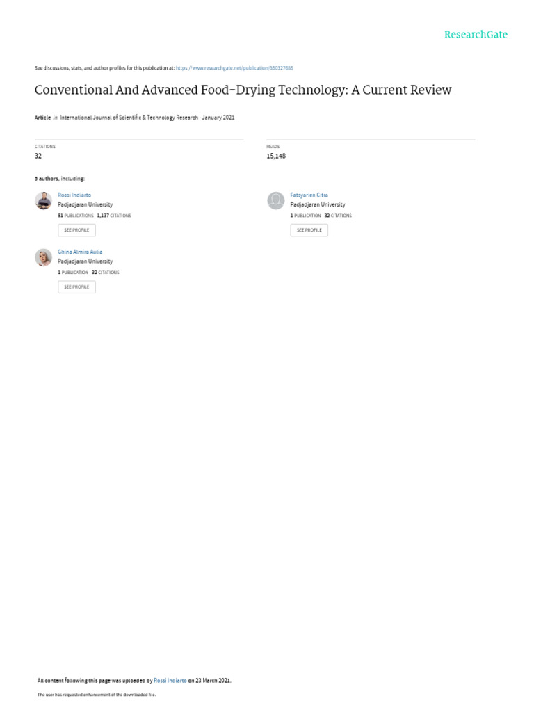 Conventional and Advanced Food Drying Technology A Current Review | PDF ...