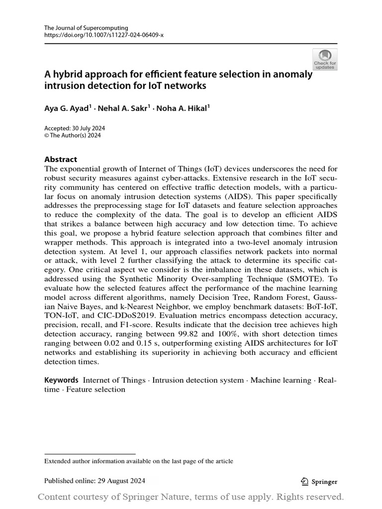 Hybrid Feature Selection for IoT Security | PDF | Internet Of Things ...