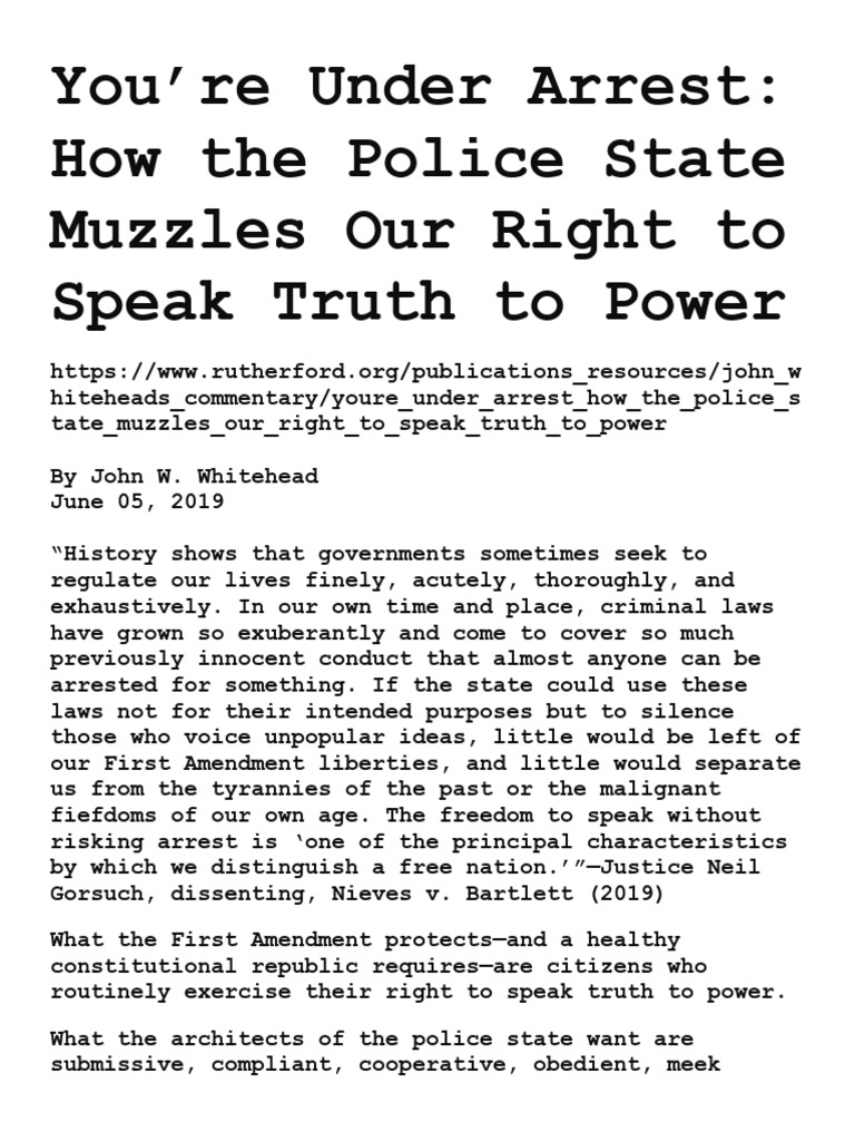 Police State vs. Free Speech Rights | PDF | First Amendment To The ...