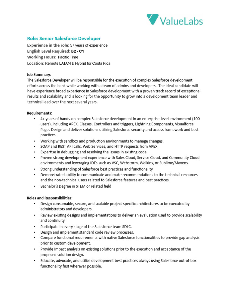 Senior Salesforce Developer - Job Description | PDF | Cloud Computing ...