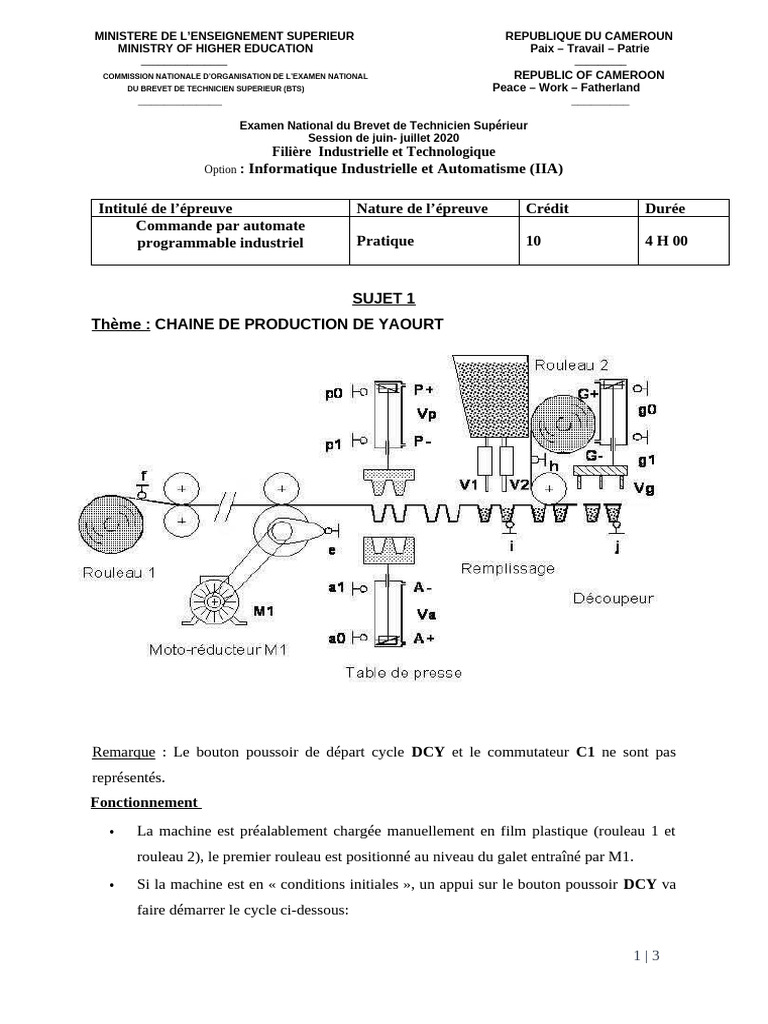Examen BTS 2020 : Automatisme IIA | PDF