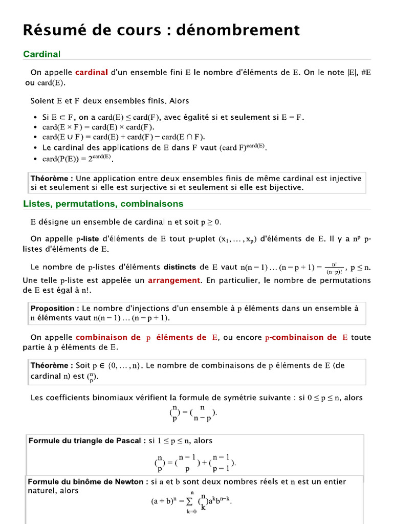 16 Probabilité Dénombrement Cours & 3 25 Exercices BIBMATH | PDF