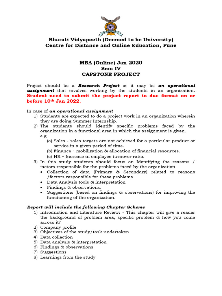 MBA Capstone Project Guidelines 2020 | PDF