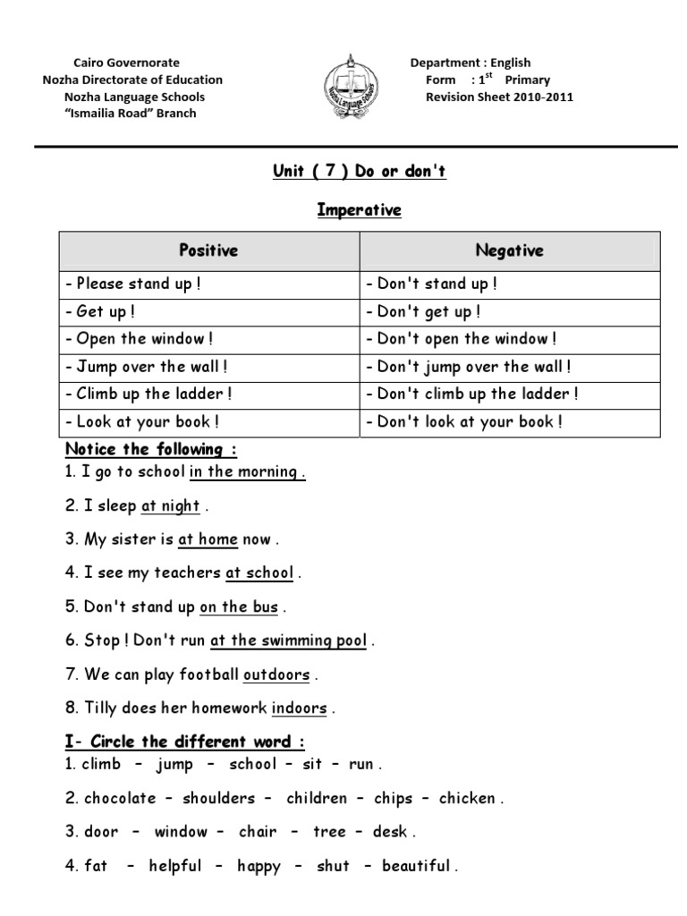 T ' Do or Don) 7 (Unit Imperative Positive Negative | PDF | Ellipsis ...