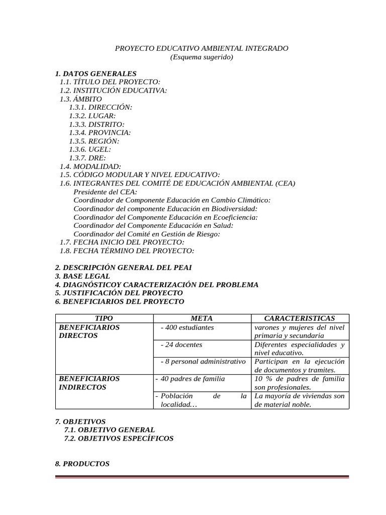 Modelo PEAI 2025: Proyecto Educativo Ambiental | PDF