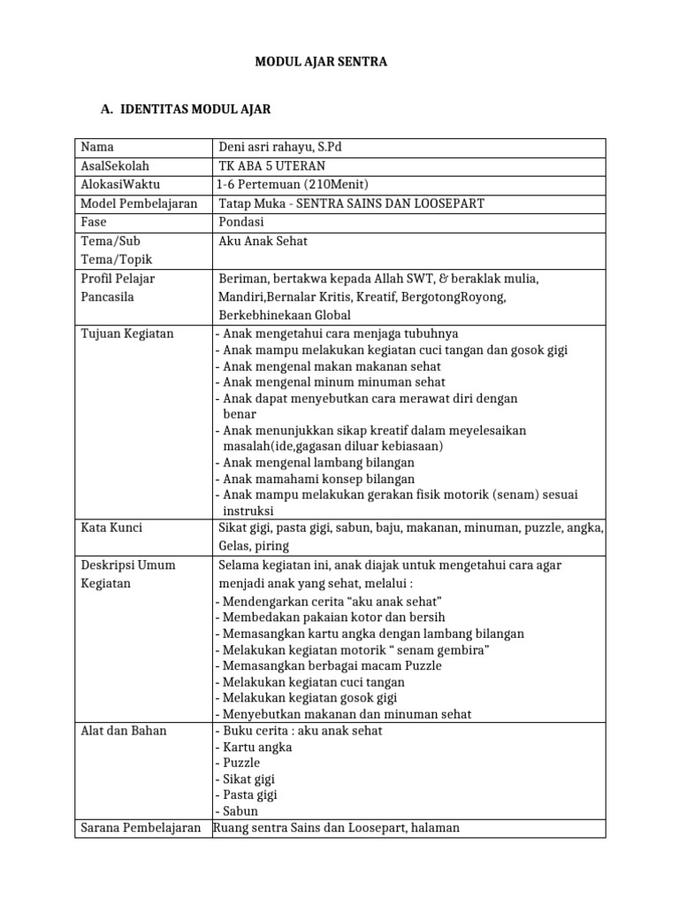 Modul Ajar Tema Aku Anak Sehat | PDF