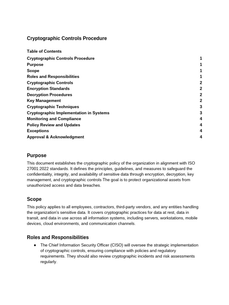 Cryptographic Controls Procedure | PDF | Encryption | Cryptography