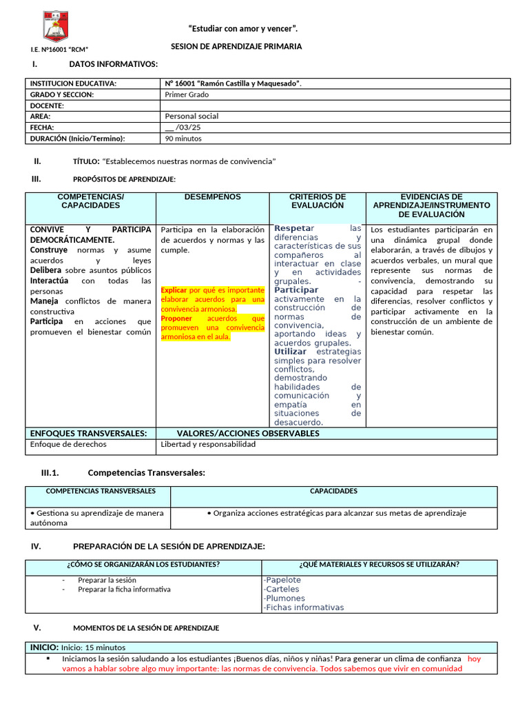 Normas de Convivencia en el Aula | PDF | Evaluación | Salón de clases