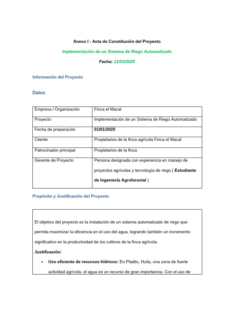 Anexo 1 Fase 2 - Plantilla Acta de Constitución Del Proyecto | PDF ...