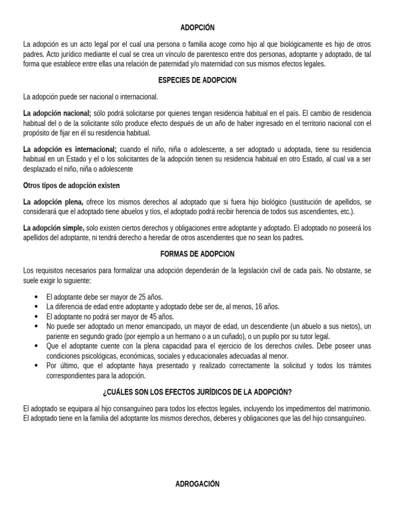 Tipos y Efectos de la Adopción Legal | PDF | Adopción | Ley romana