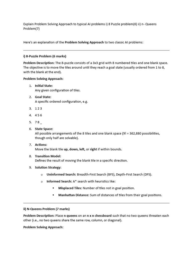 AI Problem Solving Approaches Explained | PDF | Principal Component ...