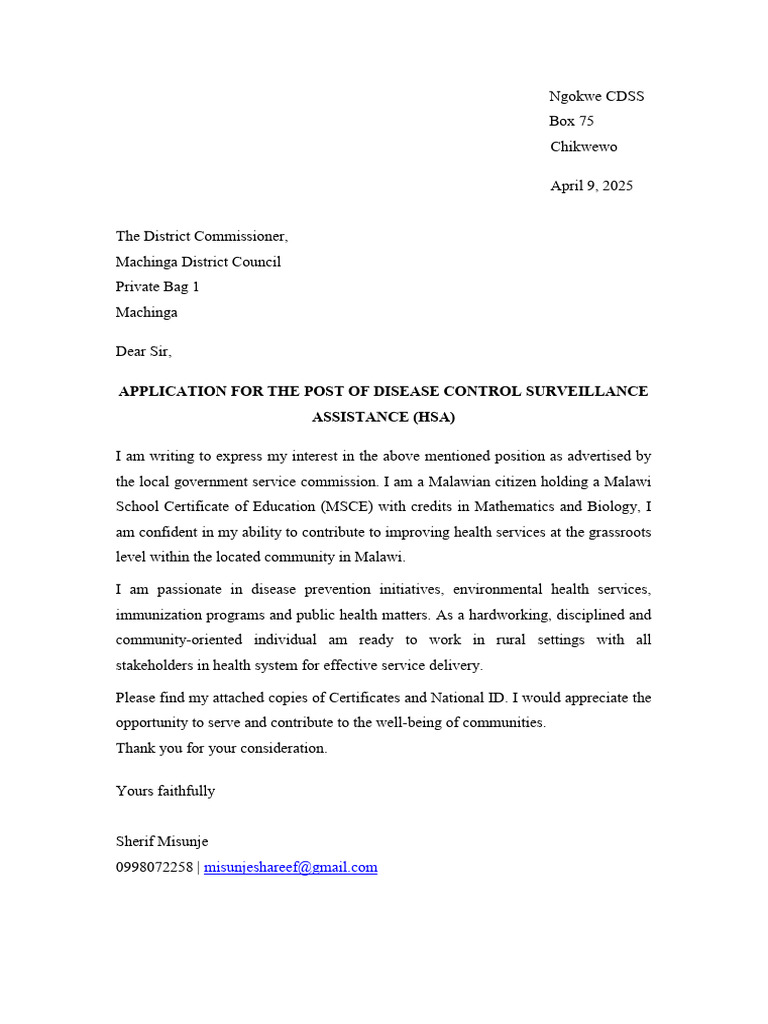 HSA Application Letter by Sherif Misunje | PDF